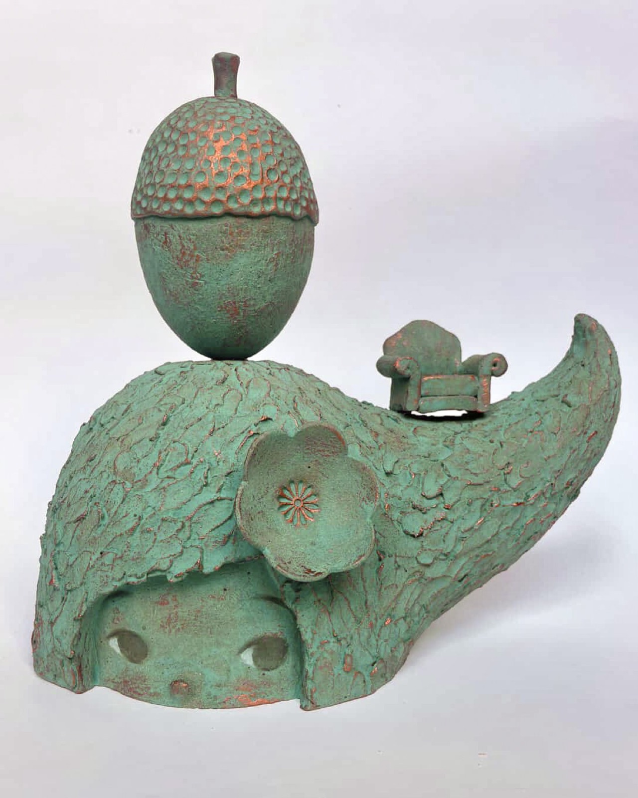 Genie Kim, Healing Flowers 1, 2025, Clay, underglaze, partial bronze finish