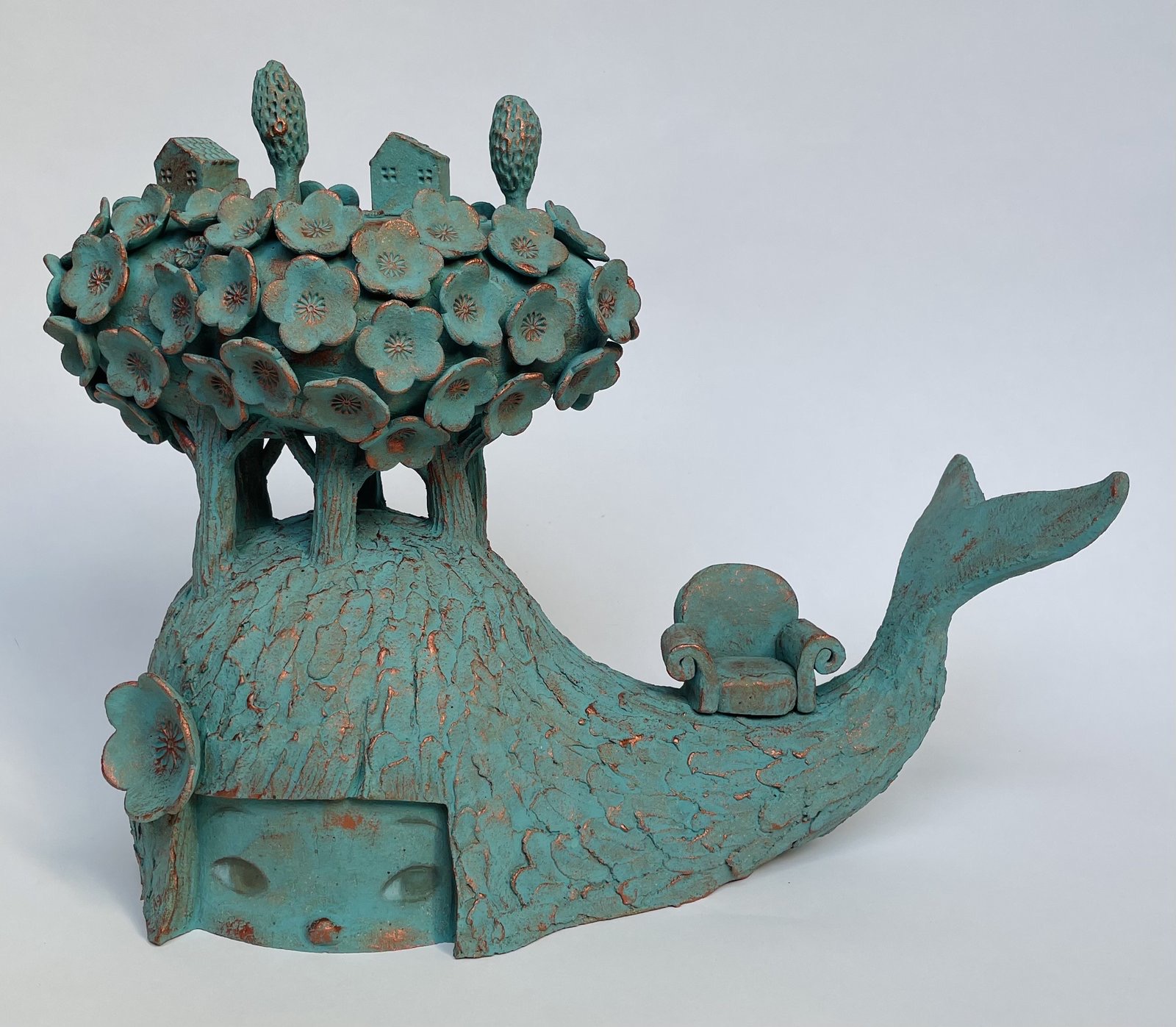 Genie Kim, Healing Flowers 2, 2025, Clay, underglaze, partial bronze finish