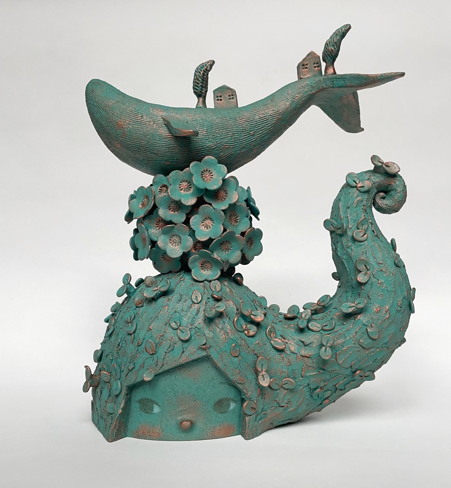 Genie Kim, Healing Flowers 4, 2026, Clay, underglaze, partial bronze finish
