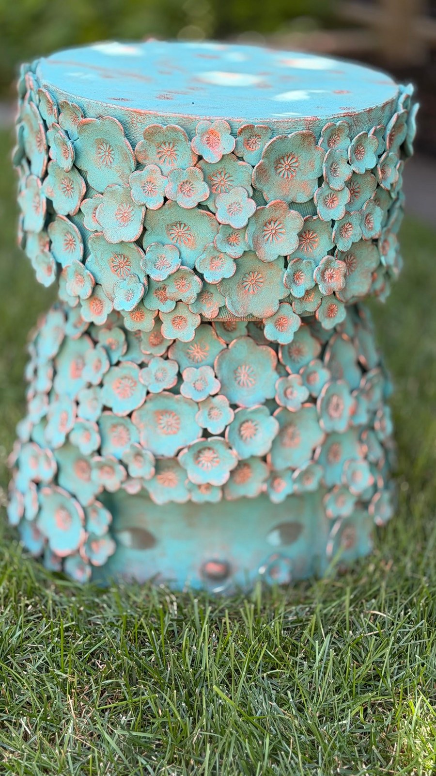 Genie Kim, Healing Flowers 6, 2026, Clay, underglaze, cone 6 fired, with bronze touches