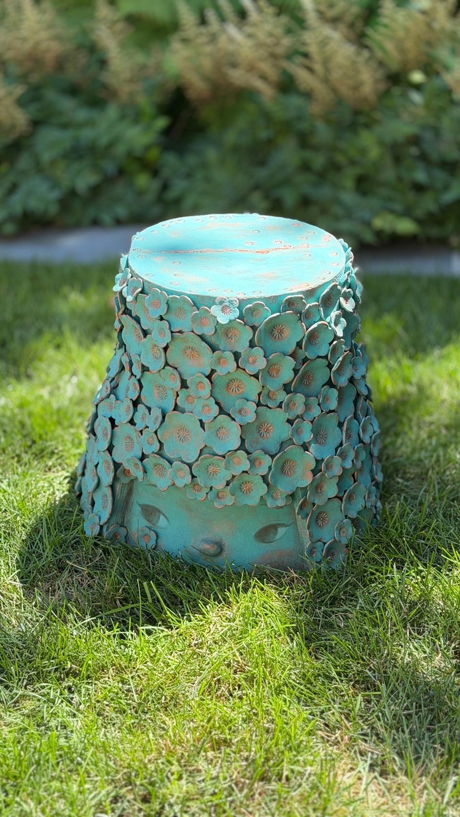 Genie Kim, Healing Flowers 7, 2026, Clay, underglaze, cone 6 fired, with bronze touches