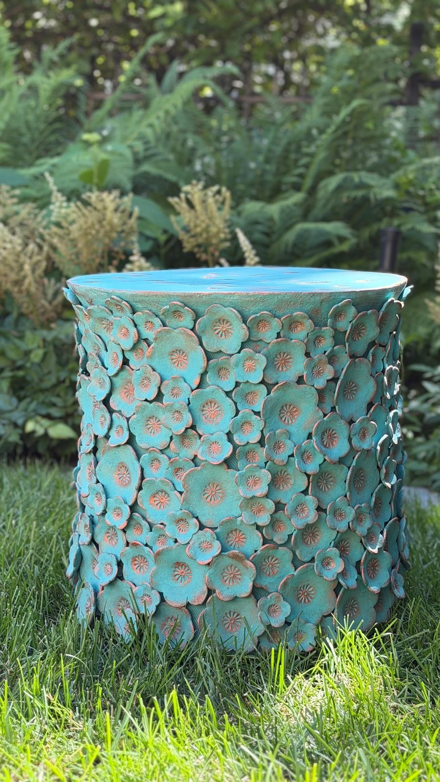 Genie Kim, Healing Flowers 8, 2026, Clay, underglaze, cone 6 fired, with bronze touches