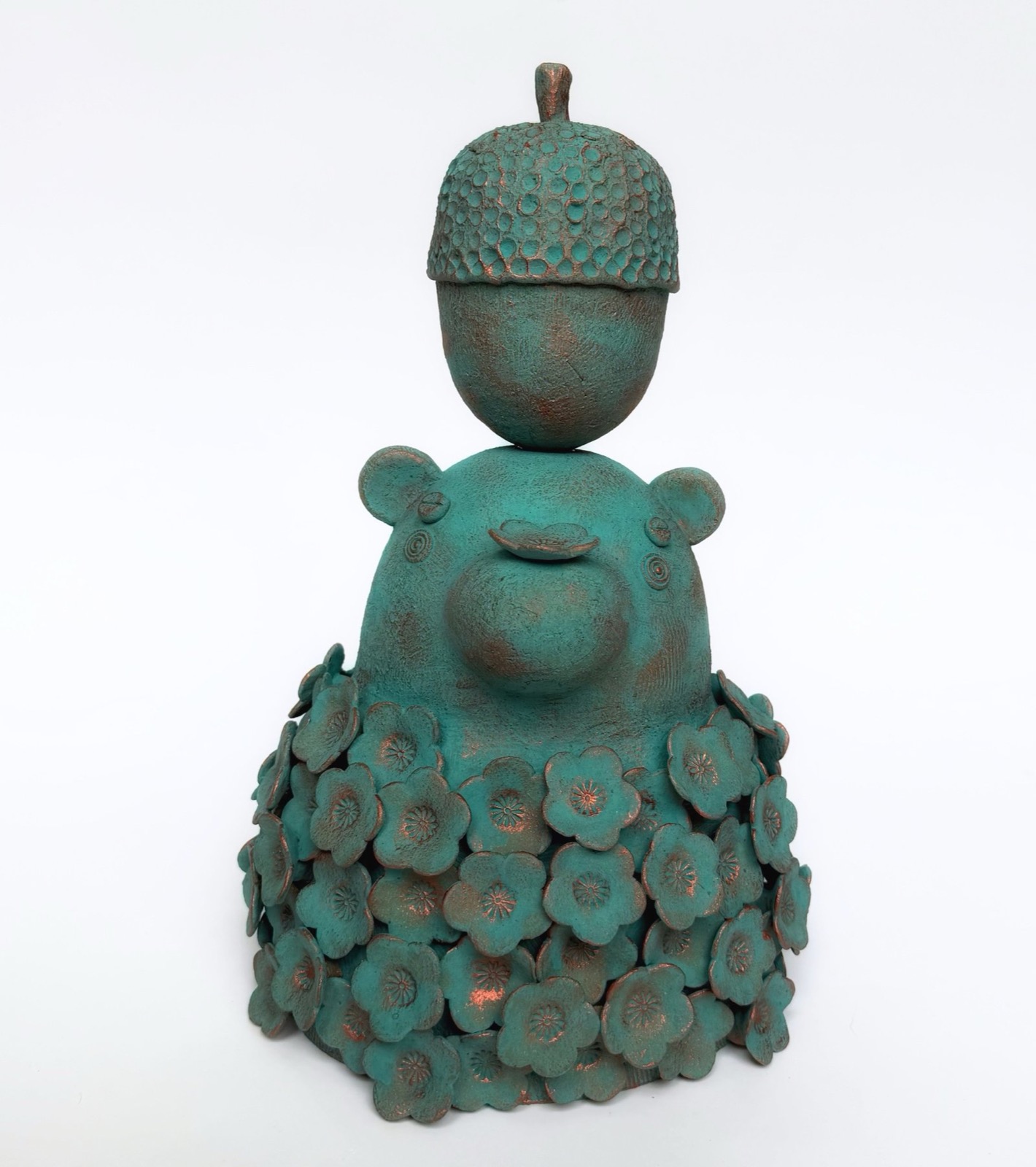 Genie Kim, Healing Flowers (Whale) 1, 2026, Clay, underglaze, partial bronze finish