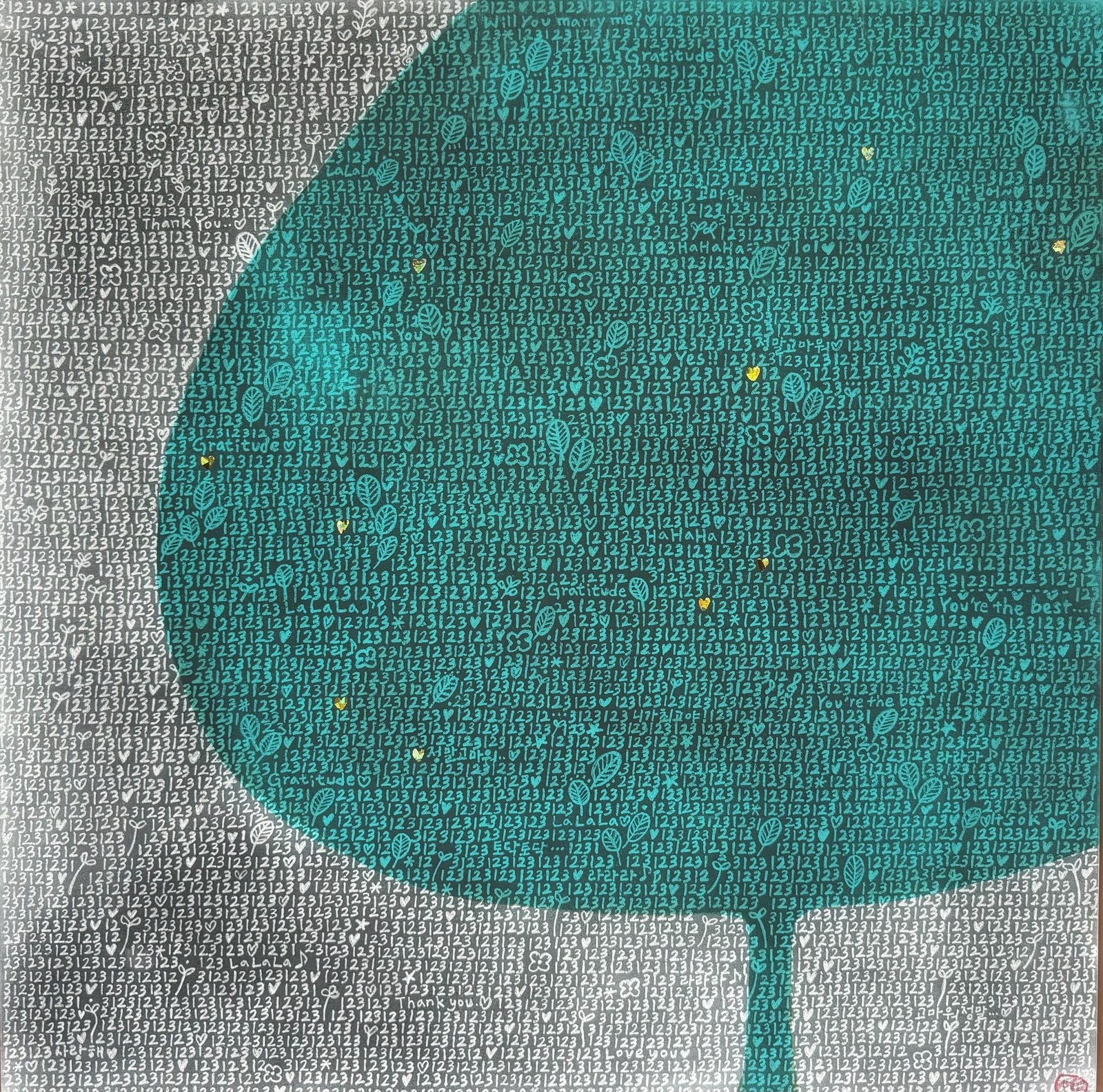 Genie Kim, One, Two, Three 2, 2026, Gesso, charcoal, pencil, eraser, pastel accents on wood panel