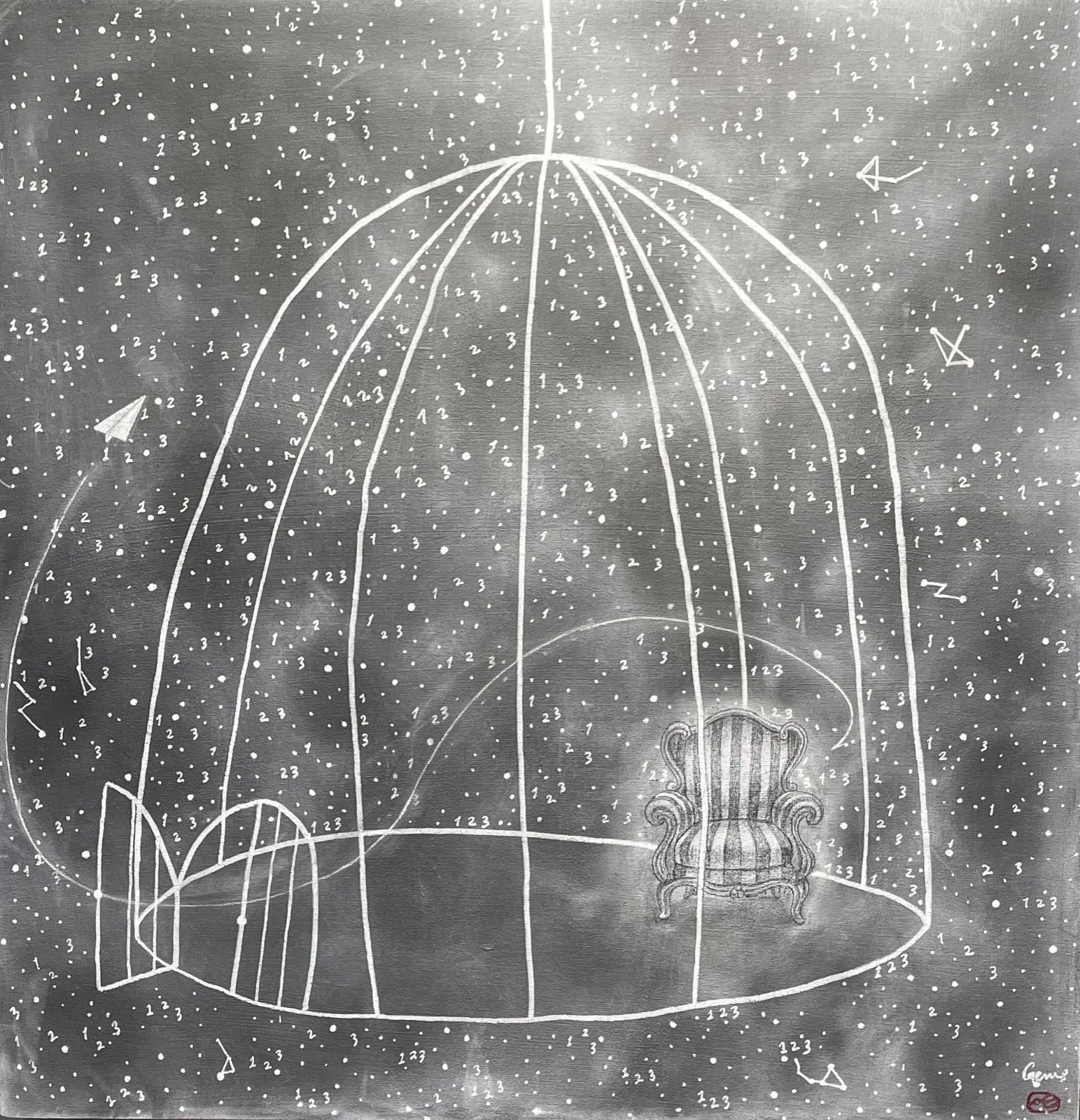 Genie Kim, Trace of Memory 2, 2025, Gesso, charcoal, pencil, eraser, pastel accents on wood panel
