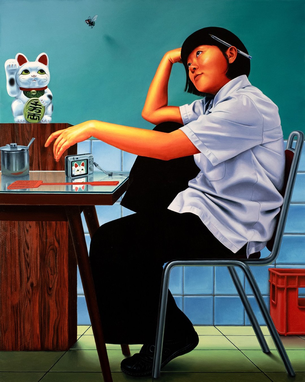 Hayley Chi Hay Chiu, Fly spotting, 2025, Oil on canvas