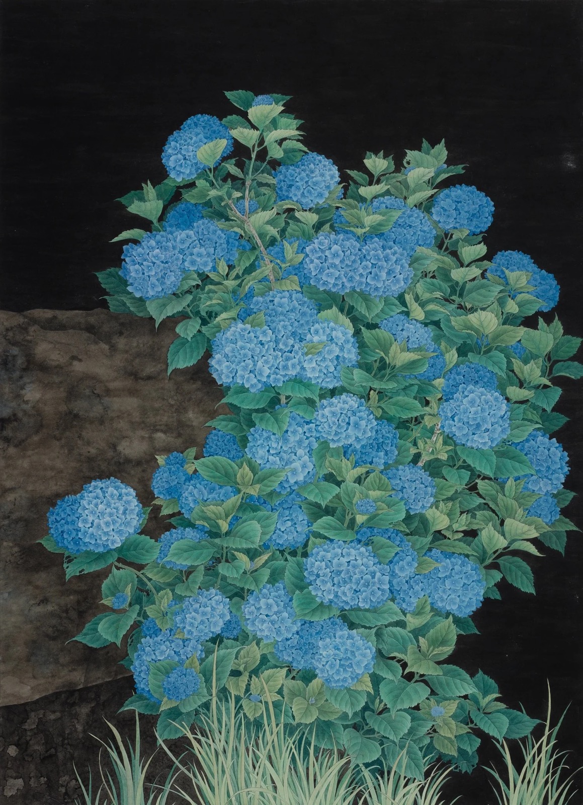 Kejie Lin, Blue Hydrangea, 2022, Chinese ink and colour on rice paper