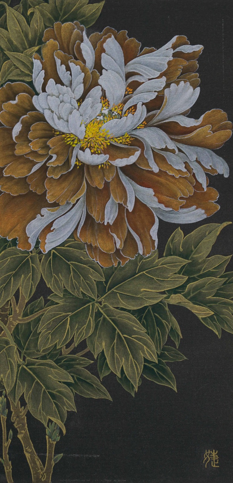 Kejie Lin, Flowers 8, 2024, Chinese ink, natural pigments, mica powder on silk