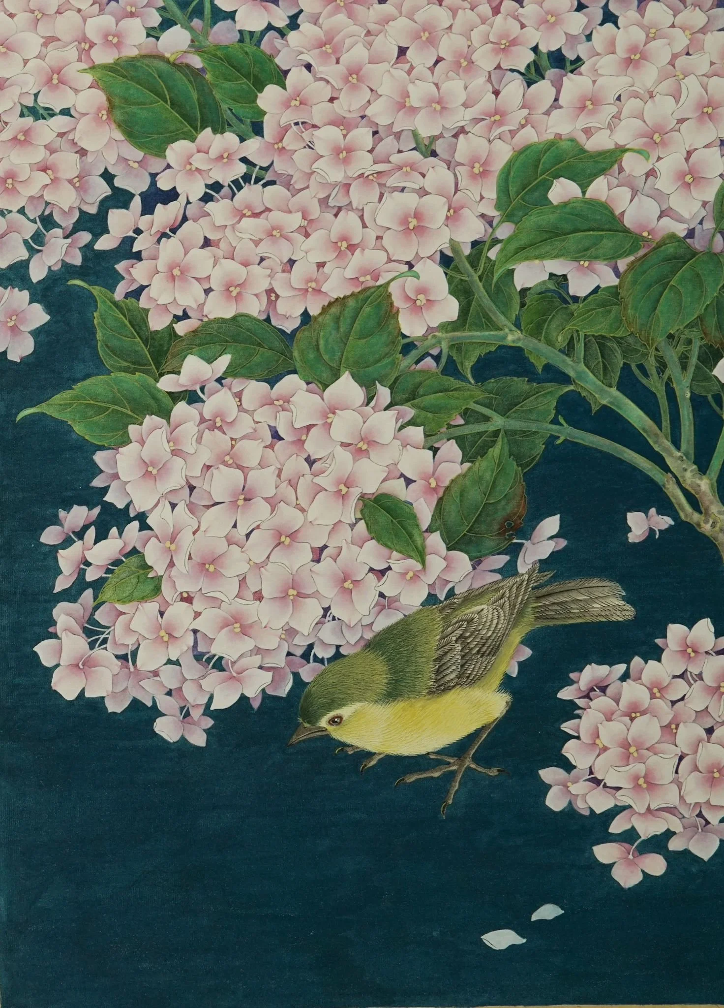 Kejie Lin, My Garden Series - Pink Hydrangea II, 2024, Silk board 绢卡