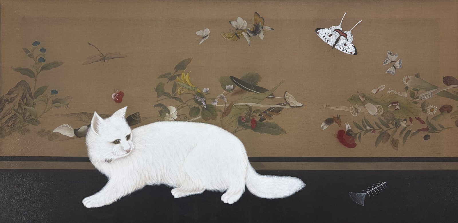 Kejie Lin, New Heaps of Brocade and Ash, 2026, ink and colour on silk