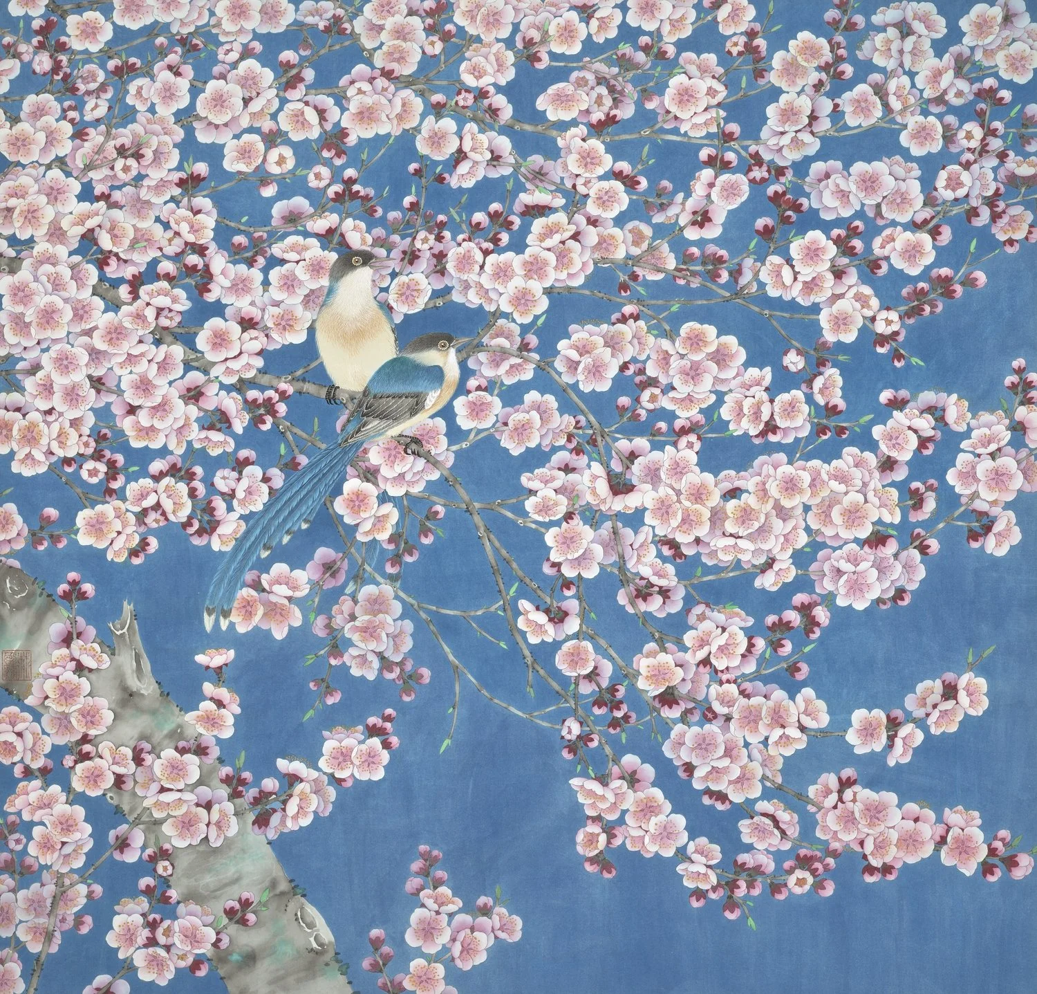 Kejie Lin, Spring Delight, 2025, Mineral pigments on silk