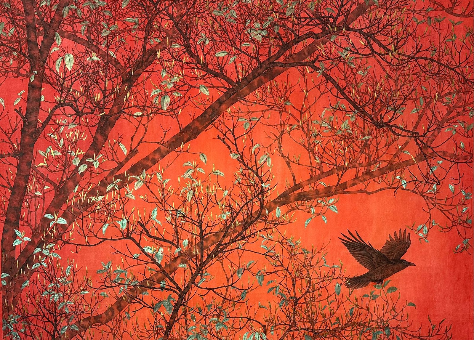 Kejie Lin, Spring Tree, 2026, Ink and mineral pigments on rice paper