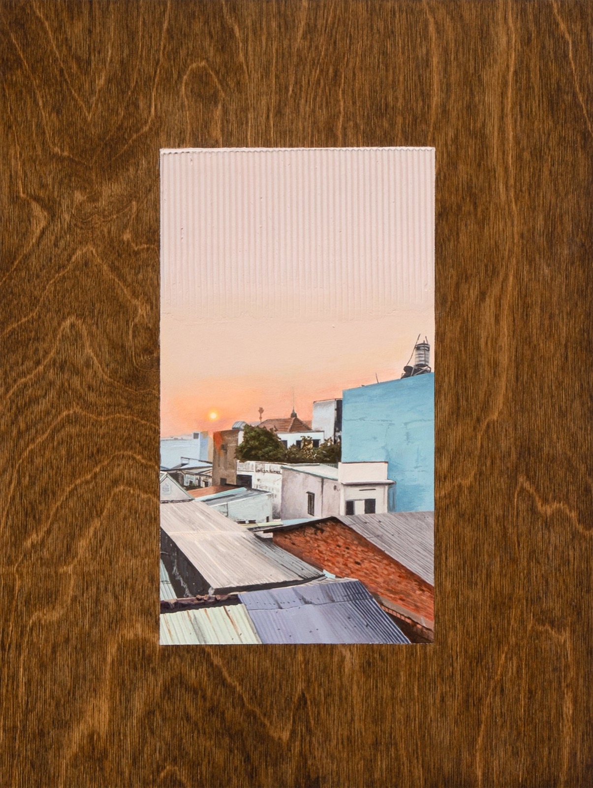 Nick Hoang, 6am at Ho Chi Minh, 2025, Acrylic and wood stain on panel
