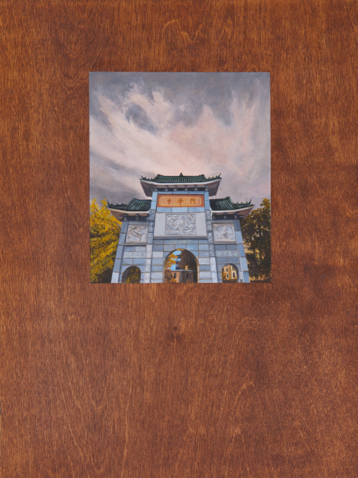 Nick Hoang, Marble Passageway, 2026, Acrylic and wood stain on panel
