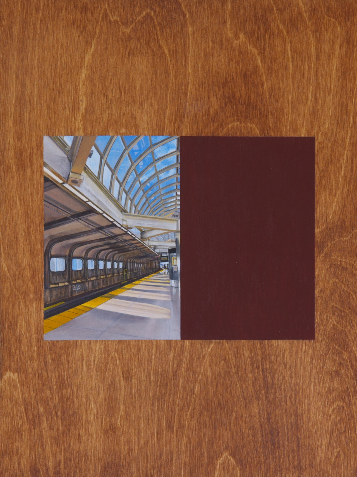 Nick Hoang, Still Waiting, 2026, Acrylic and wood stain on panel