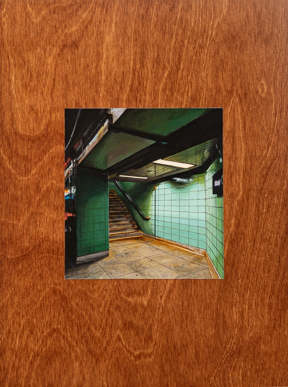Nick Hoang, The Green Line, 2025, Acrylic and wood stain on panel