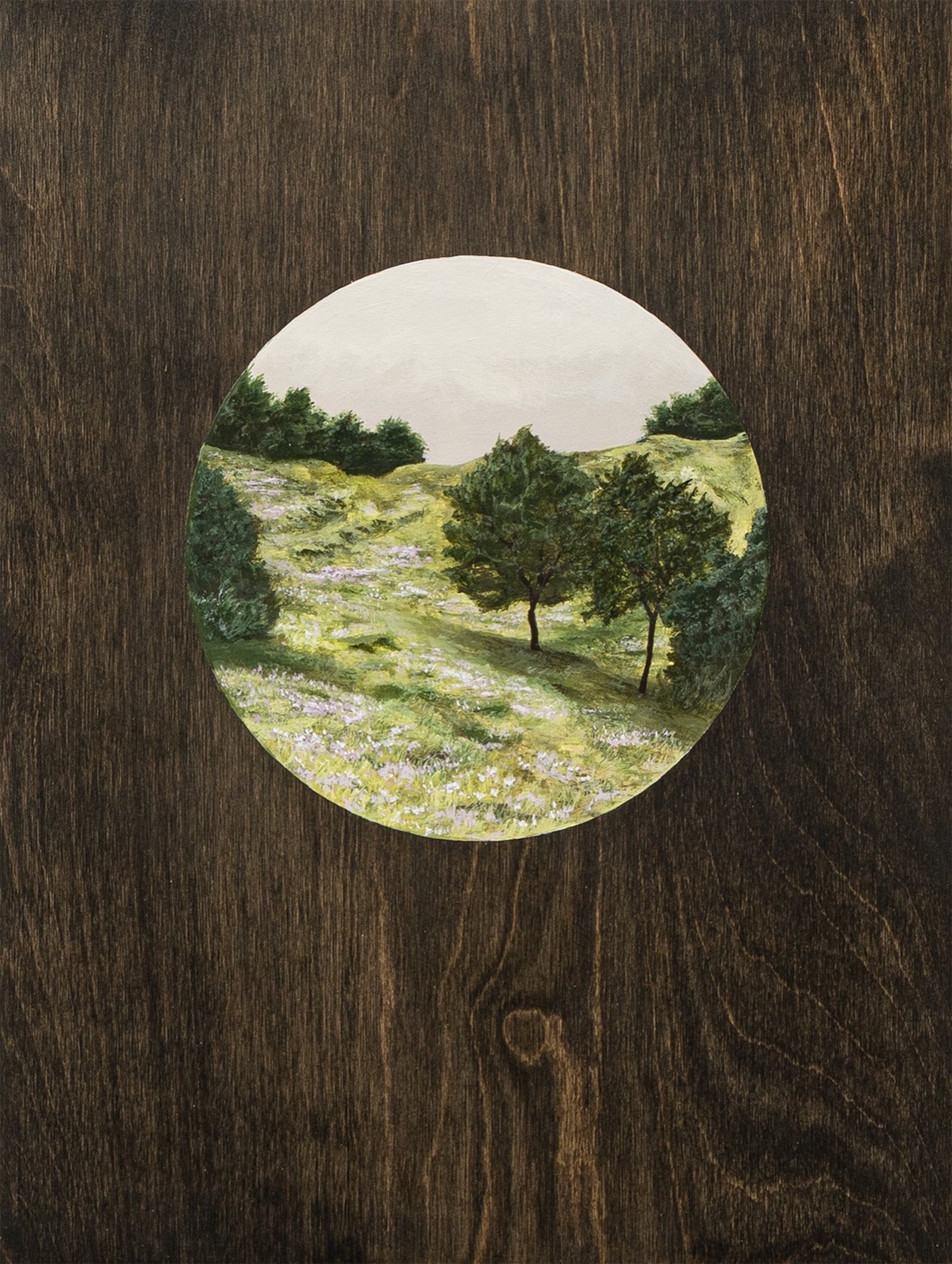 Nick Hoang, Uphill, 2025, Acrylic and wood stain on panel