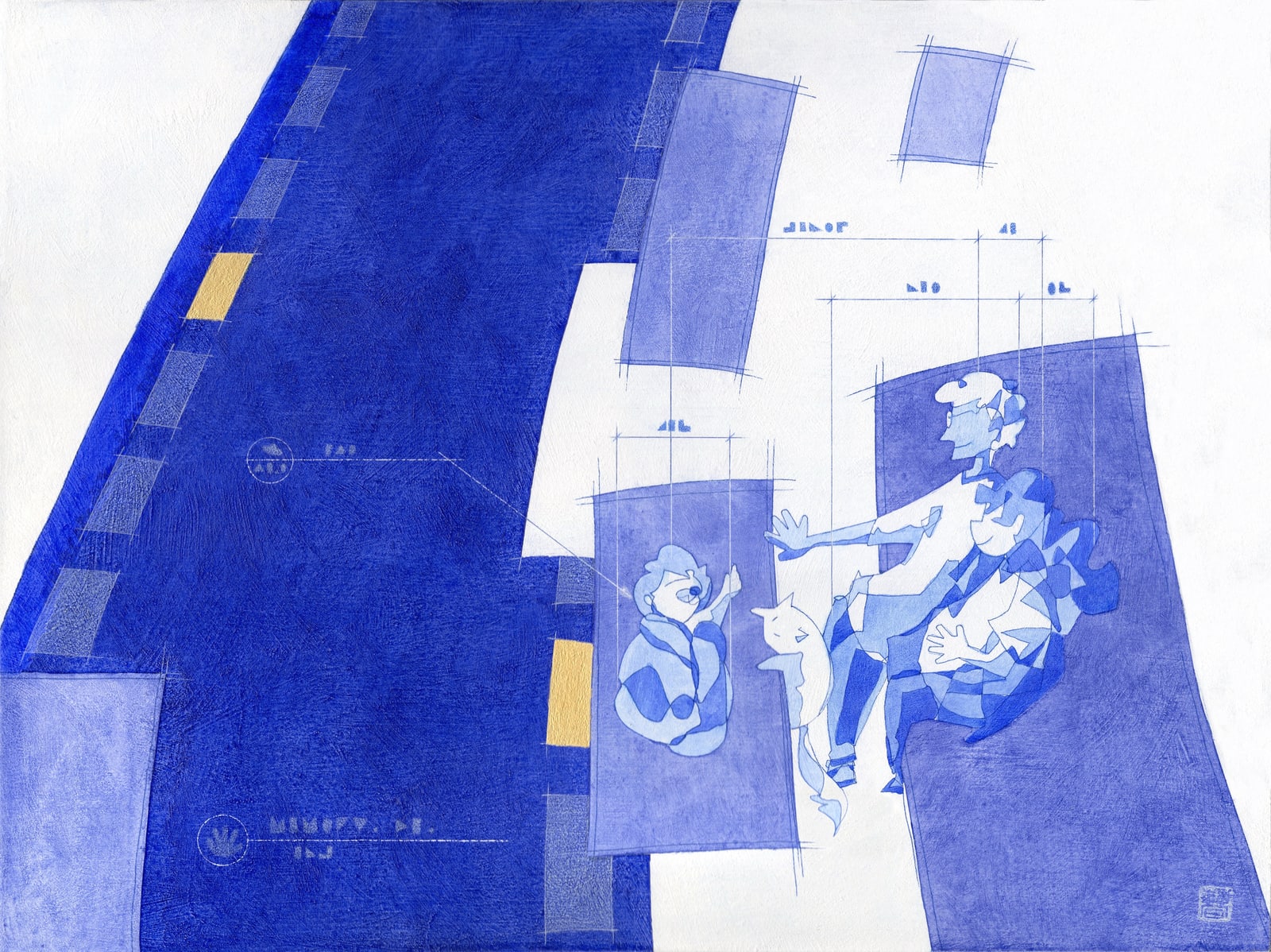 Pino Cao, In-Betweens I, 2026, Acrylic, ink and colour pencil on wood