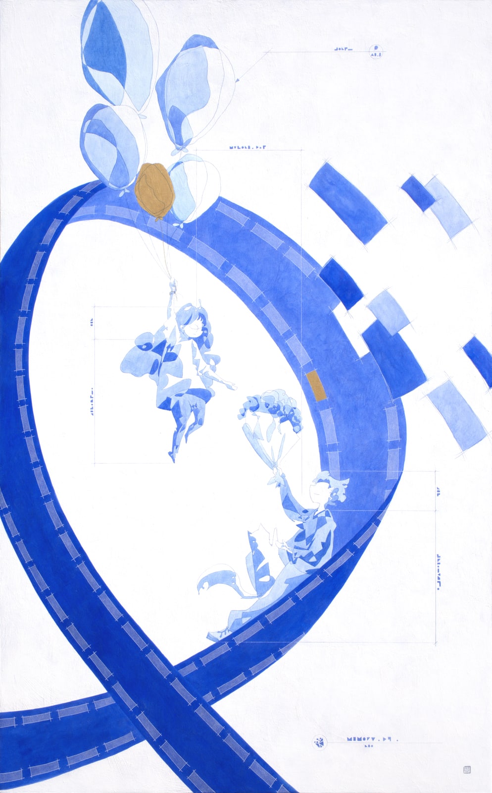 Pino Cao, In-Betweens IX, 2026, Acrylic, ink and colour pencil on wood