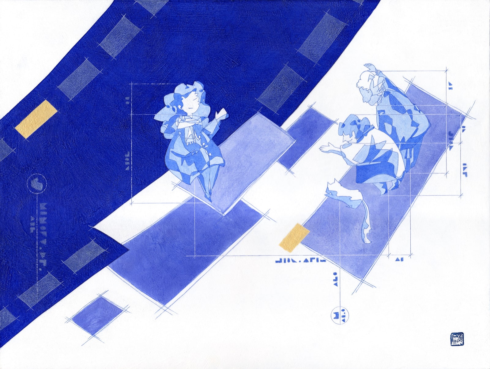 Pino Cao, In-Betweens V, 2026, Acrylic, ink and colour pencil on wood
