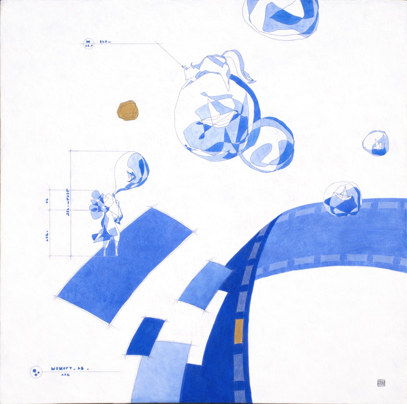 Pino Cao, In-Betweens VI, 2026, Acrylic, ink and colour pencil on wood